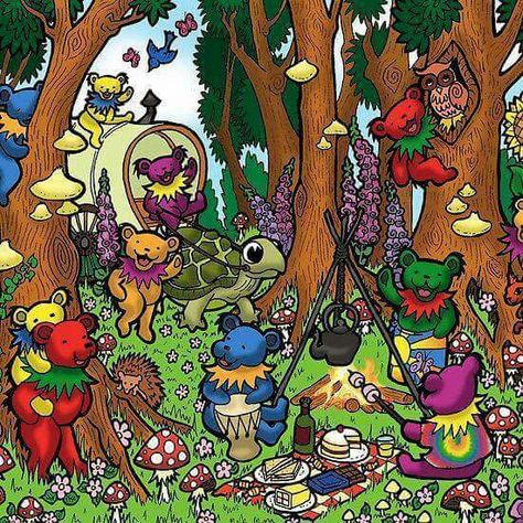 Camping Grateful Dead Wallpaper, Shakedown Street, Grateful Deadhead, Grateful Dead Poster, Dead Images, Grateful Dead Bears, Grateful Dead Dancing Bears, 60s Art, Rock N Roll Art