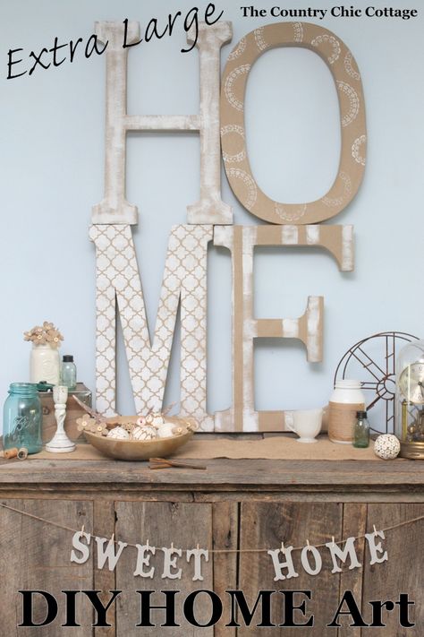 Make this HOME art for large impact in any room!  Huge wall art on a budget! Diy Letter Ideas, Diy Letter Decor, Wall Art On A Budget, Home Letters, Huge Wall Art, Country Chic Cottage, Letter Decor, Metal Tree Wall Art, Diy Letters