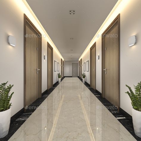 3d rendering modern luxury wood and tile hotel corridor by dit26978. 3d rendering interior and exterior design #Sponsored #wood, #tile, #luxury, #rendering Apartment Corridor, Hotel Corridor, Hotel Hallway, Corridor Design, Black Sconces, Hospital Interior, Led Recessed Lighting, Hotel Room Design, Hospital Interior Design