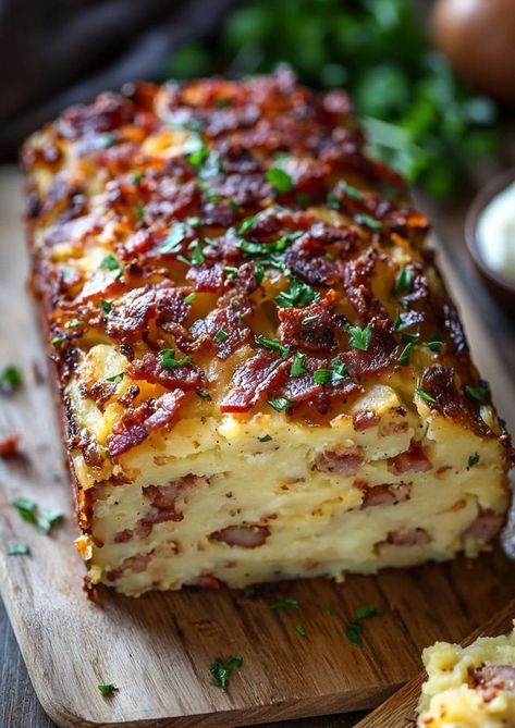 Recipes Aleena | Bacon and Sausage Potato Loaf | Facebook Bacon And Sausage-stuffed Potato Loaf, Bacon And Sausage Potato Loaf, Bacon Sausage Potato Loaf, Bacon And Sausage Stuffed Potato Loaf, Bacon And Sausage Recipes, African Bread Recipe, Potato Loaf, Barbeque Sides, Bacon And Sausage