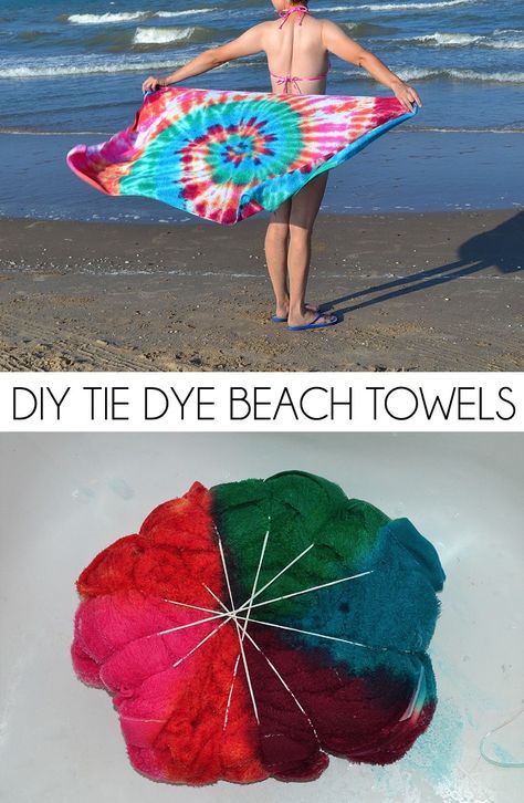 Have the most unique beach towel by the water! These DIY tie dye beach towels are easy, fun and so colorful! Tie Dye Beach Towel, Diy Tie Dye, Ty Dye, Tie Dye Patterns Diy, Tie Dye Party, Tie Dye Crafts, Diy Tie, How To Tie Dye, Tie Dye Techniques