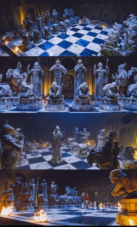 Wizards Chess Harry Potter, Harry Potter Chess Scene, Hogwarts Minecraft, Harry Potter Lock Screen, Harry Potter Chess, Cinematic Scene, Harry Potter Classes, Wizard Chess, Harry Potter Miniatures