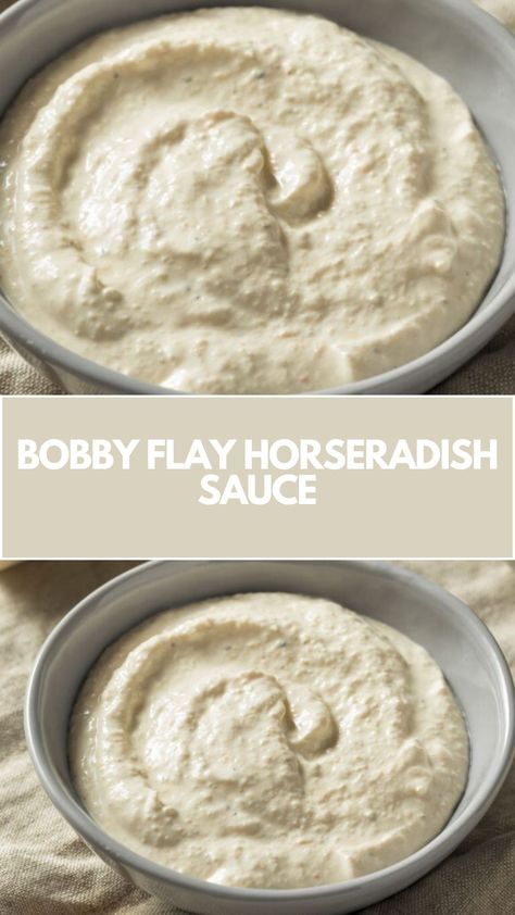 Bobby Flay’s Horseradish Sauce is made with sour cream, prepared horseradish, mayonnaise, apple cider vinegar, salt, black pepper, and finely chopped chives. This easy horseradish sauce recipe creates a delicious condiment that takes about 10 minutes to prepare and can serve up to 6 people. Best Creamy Horseradish Sauce, Ruth Chris Horseradish Sauce, Ina Garten Horseradish Sauce, Easy Horseradish Sauce, How To Make Horseradish Homemade, Horseradish Cream Sauce For Tenderloin, Sour Cream Horseradish Sauce, Creamed Horseradish Recipe, Easy Horseradish Cream Sauce