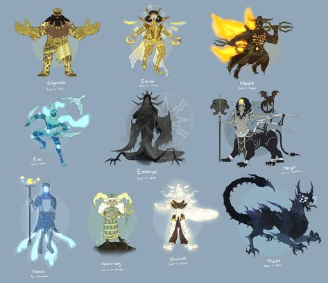 Smite Concept - Mesopotamian Gods by Kaiology on DeviantArt Mesopotamian Fantasy Art, Mesopotamian Character Design, Smite Gods, Mesopotamian Mythology, Demon Spells, Mesopotamian Gods, Battle Arena, World Mythology, Voltron Funny