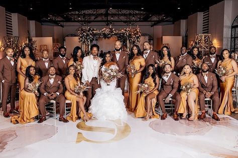 Brown Wedding Dress Black Women, All Shades Of Brown Wedding, Brown Bridesmaid Dresses Black Women, Wedding Themes Black People, Shades Of Brown Wedding Theme, Brown Wedding Dress, Black People Weddings, Brown Wedding Themes, Orange Wedding Themes