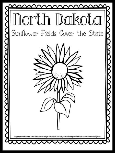 North Dakota Sunflower Coloring Page {FREE Printable!} - The Art Kit Sunflower Coloring Page, Kansas State Flower, Sunflower Coloring, Kansas Day, Sunflower Coloring Pages, State Flowers, Wild Sunflower, Coloring Page Free Printable, State Of Kansas