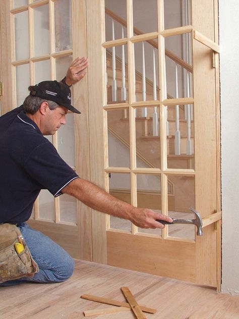 The Trick to Hanging French Doors - Fine Homebuilding Diy French Doors Interior, Diy French Doors, French Doors Inside, French Door Interior, Interior Double Doors, Installing French Doors, Diy Interior Doors, Interior French Doors Office, Wood French Doors