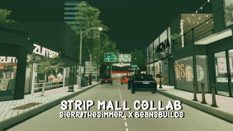 Strip Mall Collab with Sierrathesimmer | Bean's Builds on Patreon Sims 4 Mall Builds, Sims 4 Cc Shopping Mall, City Cc Sims 4, Sims 4 Mall, Sims 4 City Living Mods, City Living Mods Sims 4, Sims 4 Penthouse, Strip Mall, The Sims 4 Lots