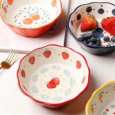 1pcs Creative Fruit Salad Bowl Oven Air Fryer Baking Bowl Household Dessert Bowl | SHEIN Pottery Painting Salad Bowl, Painting Bowls Ideas Easy, Cute Fruit Bowl, Creative Fruit Salad, Air Fryer Baking, Fruit Salad Bowl, Oven Air Fryer, Ceramic Cafe, Baking Bowl