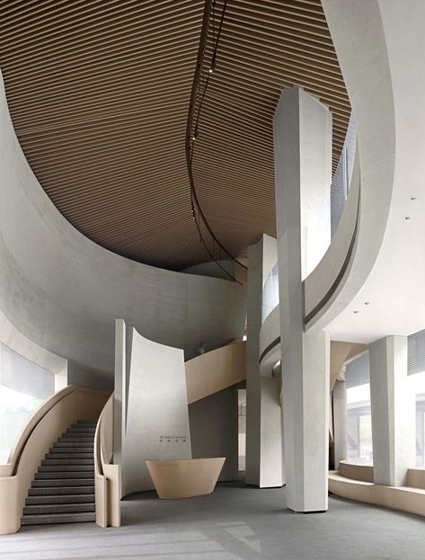 Gallery of The Origin of Life Museum / Fenhom·URO - 2 Luxury Lobby Design, Lobby Ideas, Museum Interior, Book Coffee, Spiral Stairs, Lobby Design, Museum Architecture, Hall Design, Space Architecture