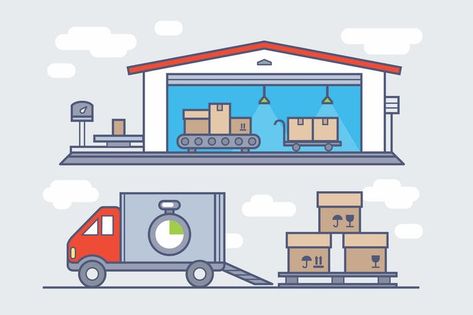 Warehouse Clipart by Jumsoft Warehouse Logistics, Vector Graphics Illustrations, Vector Graphics Design, Object Drawing, Digital Drawings, Blog Themes, Clipart Design, Illustration Digital, Vector Illustration Design