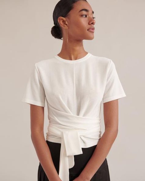 Jude Short-Sleeve Wrap Blouse  |  Modern Citizen Shirts For Women Stylish, White Wrap Blouse, Women Work Blouse, Short Blouses, Cropped Blouse, Dressing Up, Blouse Work Designs, Mode Inspo, Blouse Outfit