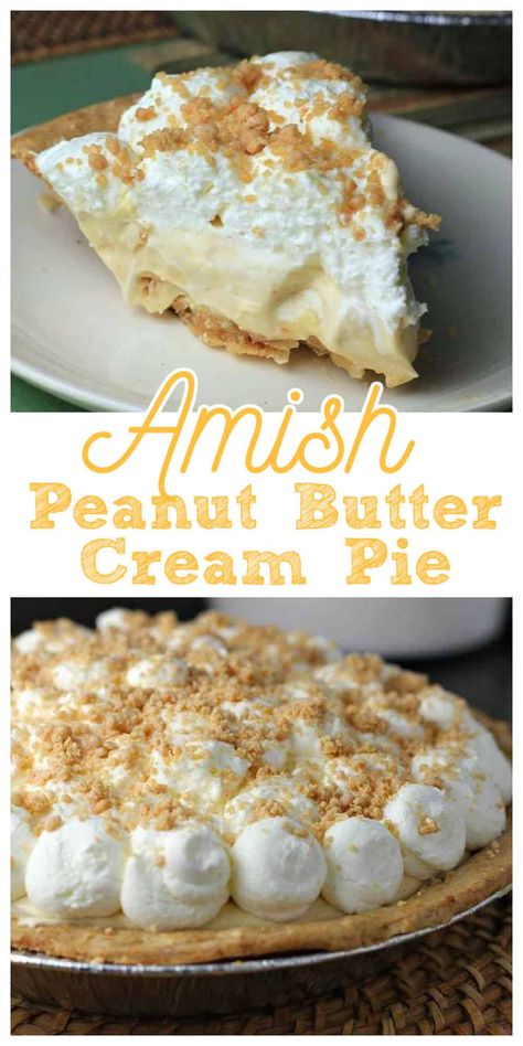 Amish Peanut Butter Cream Pie - Amish' is referred to as being plain, but there is nothing 'plain' about this creamy, dreamy Amish Peanut Butter Cream Pie! Perfectly delectable! #peanut butter #amish #pie #peanut butter pie Amish Peanut Butter Pie Recipe, Pie Peanut Butter, Amish Pie, Amish Peanut Butter, Peanut Butter Cream Pie, Peanut Butter Cream, Pie Pops, Easy Pie Recipes, Cream Pie Recipes