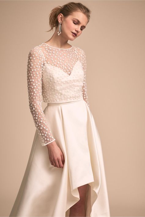 Amal Topper & Zelda Skirt in New & Noteworthy | BHLDN Pattern For Dress, Bridal Topper, Wedding Dress Topper, Dress Topper, Two Piece Wedding Dress, Dresses By Pattern, Anthropologie Wedding, Bridal Separates, Wedding Dress Sizes