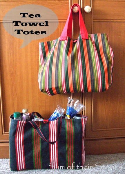 Tea Towel Tote Tutorial - Sum of their Stories Tea Towels Crafts, Purses Diy, Fabric Basket Tutorial, Tote Tutorial, Bags Sewing, Sewing Bags, Towel Crafts, Beginner Sewing Projects Easy, Grocery Bags