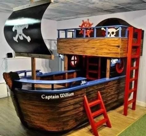 Ship Bed, Pirate Ship Bed, Pirate Bedding, Pirate Bedroom, Pirate Pictures, Pirate Room, Cool Kids Bedrooms, Cool Kids Rooms, Boy Bedroom Design