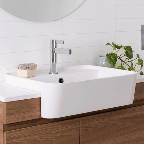 Buy ADP Miya 550mm Semi Recessed Basin online. Shop confidently at Australia's leading ADP vanity online store with the best service and prices, guaranteed. Full range of Architectural Designer Product vanities delivered Australia wide. Semi Recessed Basin Vanity, Semi Recessed Bathroom Sink, Lavatory Design, Recessed Shelves, Bathroom Basins, Semi Recessed Sink, Semi Recessed Basin, Basin White, Architectural Designer