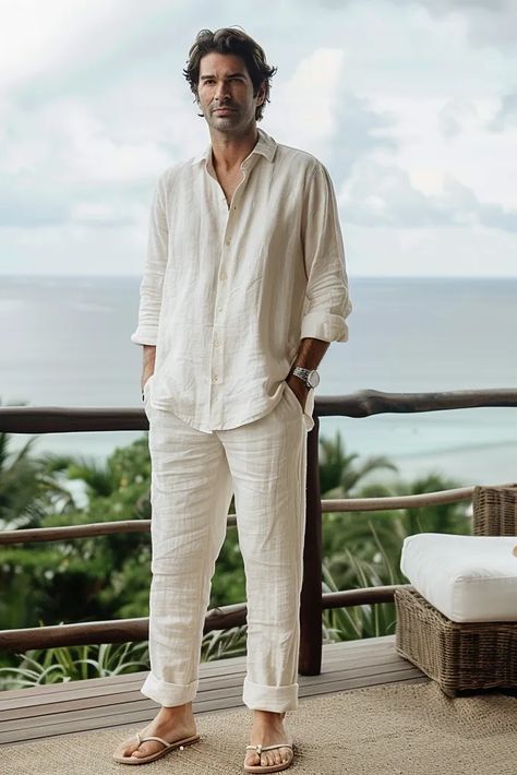 👆 Click the link to find better outfit inspiration 👆

Sophisticated white linen shirt paired with matching pants, perfect for beachfront leisure or a summer resort getaway. Comfortable and airy, ideal for warm climates. Tulum Men Outfit, Summer Vacation Outfits Men, Bohemian Outfits For Men, Mens Resort Wear Outfits, Linen Resort Wear, Linen Pants Outfit Men, Bohemian Outfit Men, Linen Pants Outfit Summer, Mens Resort Wear