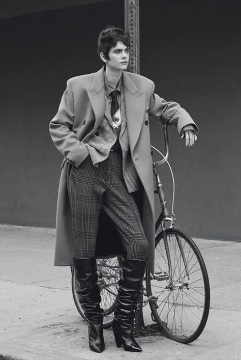 Luxe, Androgynous Suiting Is Fall's Most Powerful Fashion Statement Photos | W Magazine Collier Schorr, Kris Grikaite, Charvet Shirt, Stella Mccartney Coat, Celine Coat, Balenciaga Coat, Fendi Coat, Androgynous Women, Versace Jacket