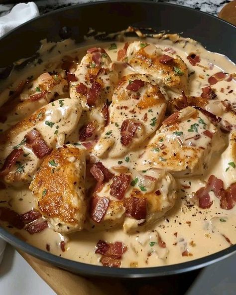 Jamie Oliver Recipes | Discover the Rich Flavors of Our Creamy Bacon Chicken Delight | Facebook Bacon Gnocchi Recipes, Creamy Bacon Chicken, Chicken Bacon Recipes, Chicken Delight, Creamy Chicken Recipes, Bacon Chicken, Food Fest, Creamy Garlic Chicken, Jamie Oliver Recipes