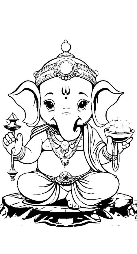 Laxmi And Ganesh Ji Drawing Sketches, Simple Ganesha Drawing, Ganesh Ji Sketch, Ganesha Outline, Ganesh Ji Drawing, Gannu Bappa, Divine Frequency, Ganesh Drawing, Jay Hind