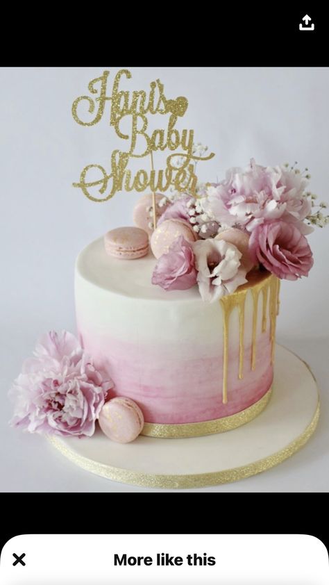 Babyshower Cake Pink, Pink Baby Shower Cake Ideas, Pink And White Baby Shower Cake, Baby Shower Cakes Girl Simple, Pink And Gold Baby Shower Cake, Light Pink And Gold Cake, Baby Shower Cake Ideas Girl, Rose Gold Baby Shower Cake, Baby Shower Cakes Pink