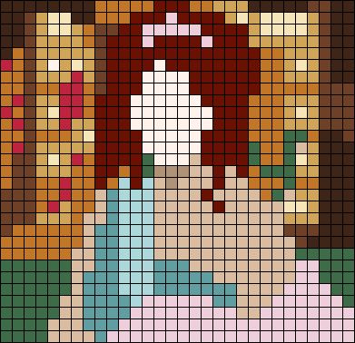 Alpha Patterns 20x20, Patchwork Crochet Ideas, Grid Pattern Art, Album Cover Cross Stitch, Aesthetic Pixel Art Grid, Album Crochet Grid, Dnd Alpha Patterns, Peeler Bead Album Cover, Chappell Roan Pixel Grid