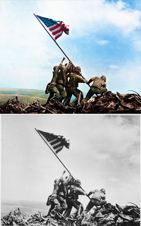 Raising The Flag On Iwo Jima, Iwo Jima Flag Raising Tattoo, Iwo Jima Flag Raising, Iwo Jima Flag, Ww2 American, Battle Of Iwo Jima, Patriotic Projects, Famous Pictures, Iwo Jima