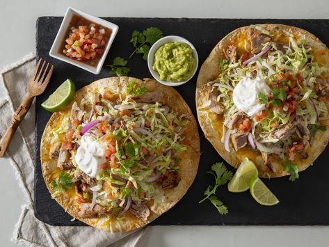 Pork Tostadas, Pork Roast Recipes, Red Onion Salad, Shredded Pork, Colby Jack Cheese, Healthy Slow Cooker, Fresh Salsa, Shredded Lettuce, Dinner Plan