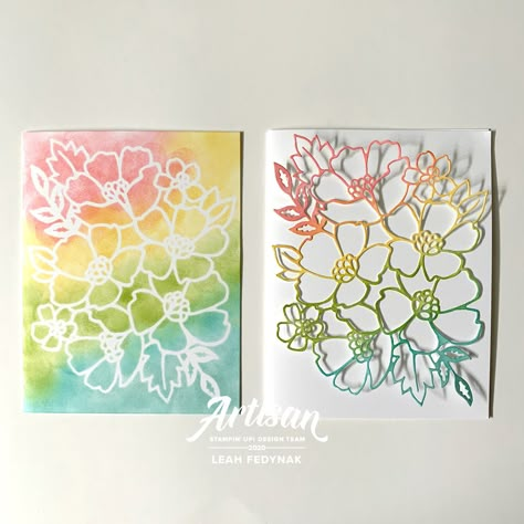 Blossoms in Bloom Stencilled Cards – Birdwing Paper Designs Stenciled Backgrounds For Cards, Using Stencils On Cards, Stencilled Cards, Paper Flower Crowns, Blossoms In Bloom, Card Making Stencils, Stencil Cards, Diy Pop, Sponging