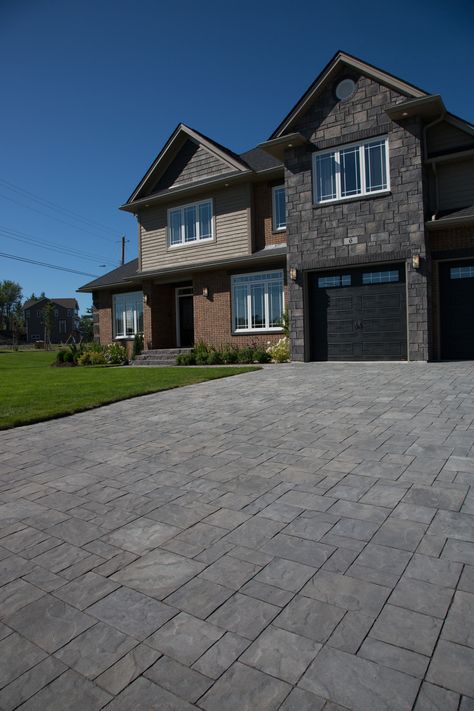 Chateau is one our 80mm paver combinations that features a unique slate-like finish. Chateau Assorted comes in three different shaped stones that can be combined with the large Chateau Grande paver to create random designs with sharp, clean edges. The Chateau Paver combination is ideal for driveways, patios and poolscapes. Interlocking Pavers, Interlocking Bricks, Paver Designs, Concrete Pavers, Paving Stones, Brick Design, Modern House Design, Color Options, Nature Inspiration