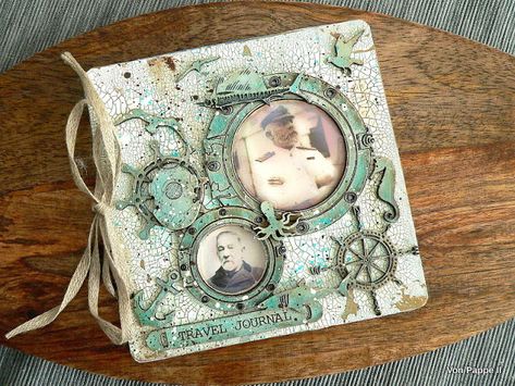 Nautical Cards, Crackle Painting, Linen Ribbon, Mini Album Tutorial, Mixed Media Tutorials, Cool Breeze, Paradise Found, Mini Journal, Vintage Journal