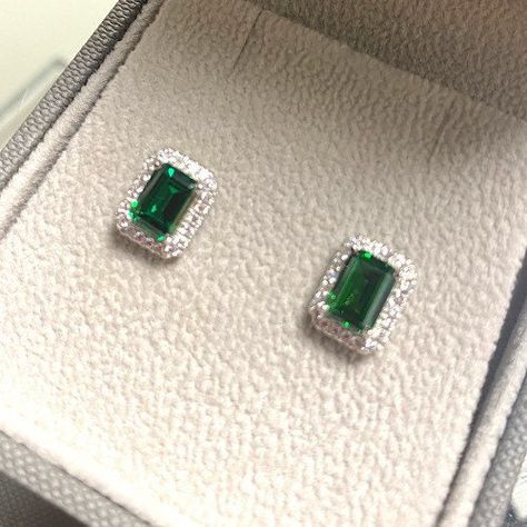 Excited to share this item from my #etsy shop: Emerald Cut Emerald Green Earrings | Halo Emerald Jewelry | 925 Emerald Green Studs | Gift | May Birthstone | Good fortune | Square Stud Malachite Earrings, Emerald Green Earrings, Gold Bridal Jewellery Sets, Halo Design, May Birthstone, Gold Earrings Designs, Square Stud, Square Earrings, Emerald Jewelry