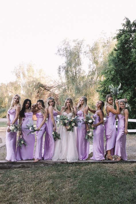 Subtle Tangled Themed Wedding, Tangled Bridesmaid Dresses, Tangled Wedding Bridesmaid Dresses, Lilac And Light Pink Wedding, Lavender And Gray Wedding Decorations, Fairy Garden Wedding Ideas Bridesmaid Dresses, Lavendar Wedding Aesthetic, Light Purple Wedding Theme Decor, Wedding With Purple Accents