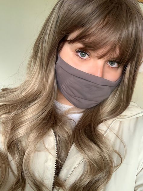 Light Brown Balayage With Bangs, Olive Blonde Hair, Ash Brown Hair With Bangs, Ash Bayalage, Light Brown Hair With Bangs, Medium Length Brown Hair, Olive Hair, Bombshell Hair, Prom Hairstyles For Short Hair