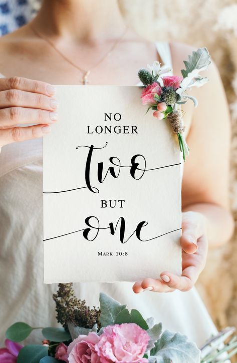 Christian Wedding Signs, No Longer Two But One, Diy Wedding Signs, I Love You Honey, Bible Verse Signs, Wedding Signs Diy, Printable Wedding Sign, Digital Signs, Custom Wedding Signs