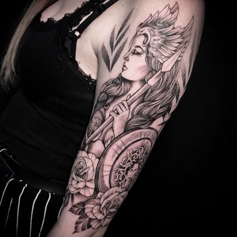 Valkyrie Tattoos, Myth Tattoo, Greek Goddess Tattoo, Athena Tattoo, Greek God Tattoo, Female Warrior Tattoo, Valkyrie Tattoo, Goddess Athena, Greek Mythology Tattoos