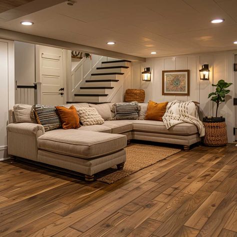 10 Stunning Basement Flooring Ideas with Engineered Hardwood • 333+ Art Images Walkout Basement Bedroom, Home Interior Design Basement, Carpets For Basements, Basement With Wood Floors, Basement Vynil Flooring, Dark Basement Flooring, Industrial Finished Basement Ideas, Unfinished Basement Before And After, Low Ceiling Basement Remodel