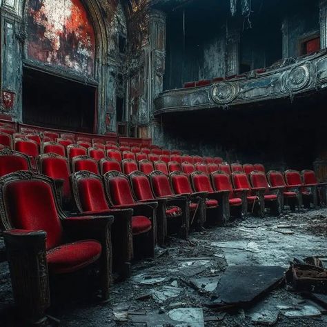 Abandoned theater #midjourney #aiart #horror #udobo #illustration #arts #ai #aiartcommunity #abandoned Abandoned Movie Theater, Abandoned Cinema, Haunted Theater, Abandoned Theatre, Horror Novel, Silent Hill, Dance Studio, Feature Film, Dark Art