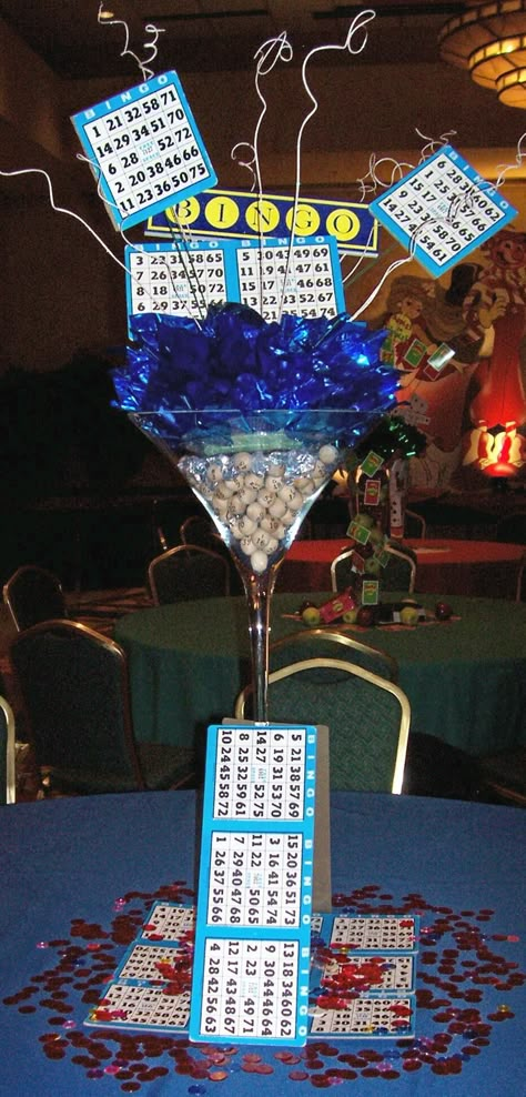 Bingo centerpieces Bingo Party Centerpieces, Bingo Table Decorations Ideas, Purse Bingo Table Decorations, Bingo Centerpiece Ideas, Purse Bingo Fundraiser Ideas, Bingo Night Decorations, Bingo Party Food, Bingo Decorations Ideas, Bingo Centerpieces