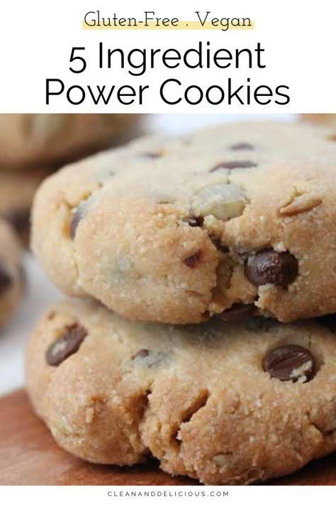 This 5 ingredient power cookies are so easy, plus gluten-free and vegan! #cookies #dessert #glutenfree #vegan Almond Flour Protein Cookies, Energy Cookies, Power Cookies, Vegan Chips, Clean And Delicious, Almond Flour Recipes, Flour Recipes, Breakfast Cookies, Healthy Cookies