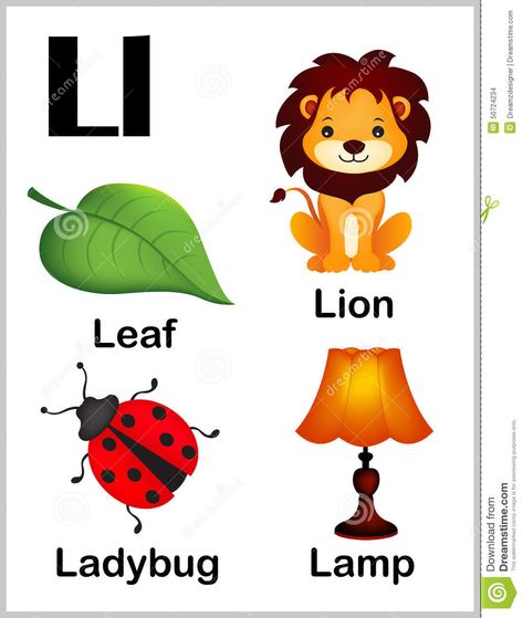 Alphabet letter L pictures stock vector. Illustration of ladybug - 50724234 Alphabet Letters Images, Alphabet Letter Crafts, Colorful Alphabet, Alphabet Words, Alphabet Phonics, Alphabet Pictures, Alphabet Worksheets Preschool, Learning English For Kids, Flashcards For Kids