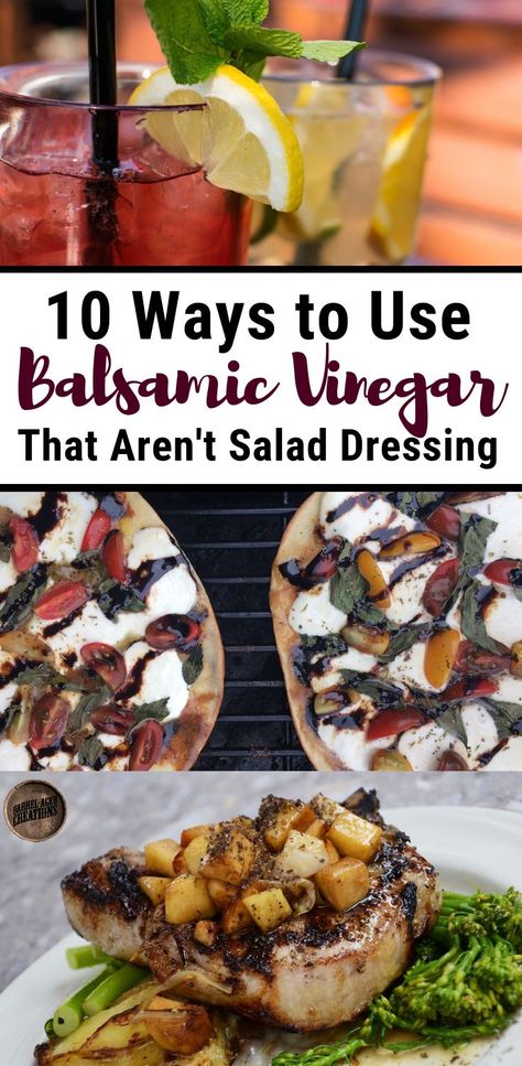 10 Ways to Use Balsamic Vinegar that aren't for Salad Dressing #balsamic #vinegar #glaze #cook #ideas #howto #food #recipes #aged #dinner #balsamicvinegar #balsamicglaze #healthy Balsamic Vinegarette, Fig Balsamic Vinegar, Balsamic Glaze Recipes, Balsamic Vinegar Recipes, Flavored Olive Oil, Balsamic Recipe, Olive Recipes, Vinegar Uses, White Balsamic Vinegar