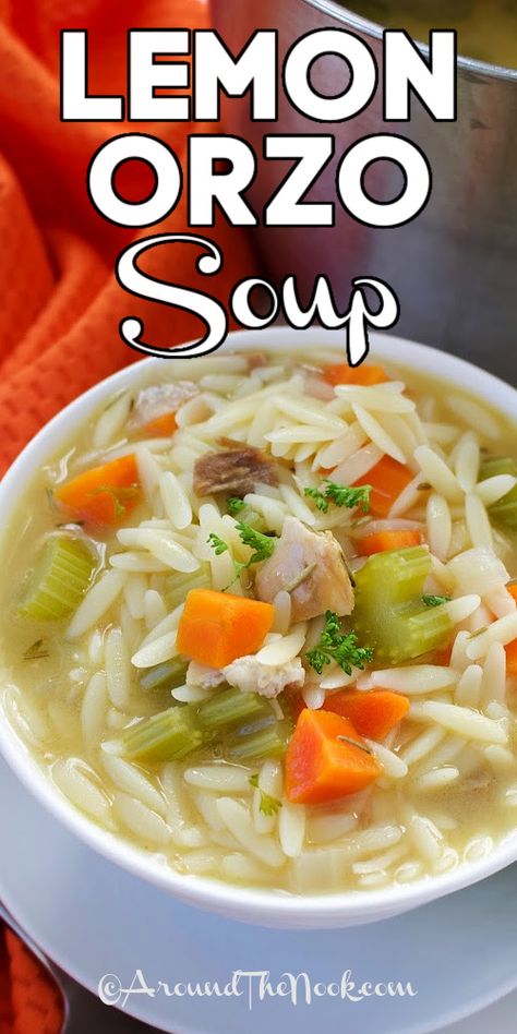 Turkey Lemon Orzo Soup, Lemony Chicken And Orzo Soup, Turkey Orzo Soup, Orzo Recipes Side, Lemon Orzo Soup, Pasta Soup Recipes, Chicken Broth Soup, Orzo Soup Recipes, Lemon Orzo