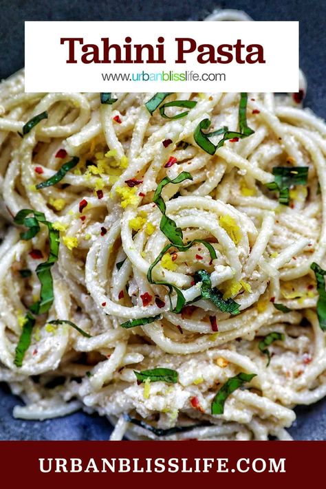 This easy Tahini Pasta recipe is perfect for busy weeknight dinners but also special enough to make for company. So delicious! Get the easy pasta recipe at UrbanBlissLife.com. Tahini Pasta Recipe, Tahini Noodles, Bread Recipes Breakfast, Tahini Pasta, Easy Pasta Recipe, Homemade Tahini, Cooking With Wine, Recipes Brunch, Recipes For Entertaining