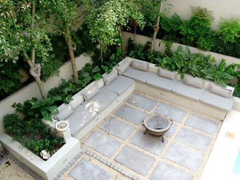 Small Courtyard Gardens, Courtyard Gardens Design, Small Patio Garden, Modern Backyard Landscaping, Back Garden Design, Courtyard Gardens, Backyard Renovations, Fire Pit Area, Patio Garden Design