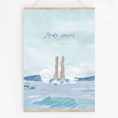 Make waves sea swimming A4 fine art print And Hope Designs Print Christian Birthday Cards, Sea Swimming, Wild Swimming, Hope Design, Kensington Gardens, New Home Cards, Christian Prints, Make Waves, House Portraits