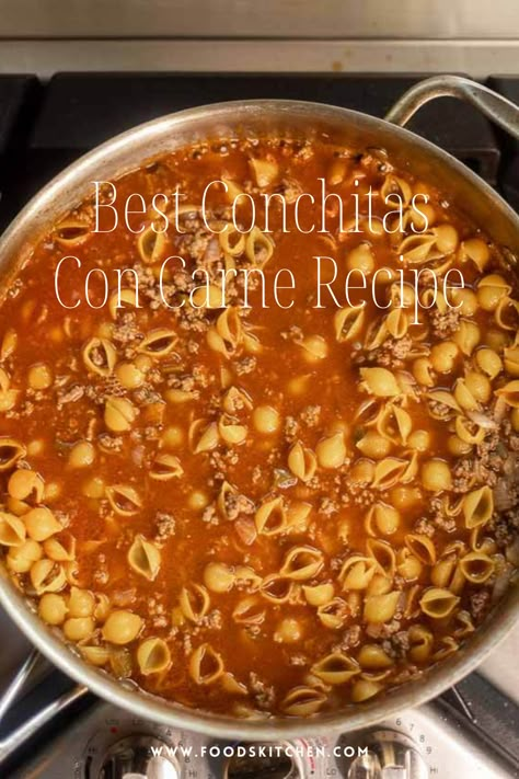 Conchitas Con Carne Recipe Mexican Shells Pasta Recipes, Pasta Chihuahua, Mexican Pasta Shells With Ground Beef, Easy Conchitas Recipe, Mexican Sopa With Ground Beef, Mexican Hamburger And Shells, Mexican Shells And Ground Beef, Mexican Conchitas Recipe, Mexican Pasta Soup Recipes