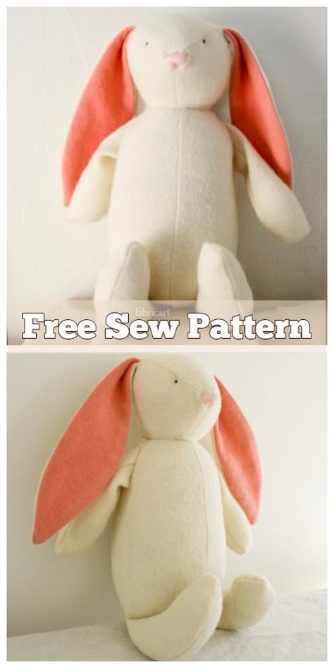 DIY Easter Fabric Bunny Free Sewing Patterns & Tutorials Bunny Doll Pattern Free Sewing, Sew Animals, Doll Patterns Free Sewing, Bunny Patterns, Sewing Soft Toys, Fabric Bunny, Doll Patterns Free, Fiber Crafts, Bunny Soft Toy