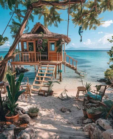 Beach Treehouse, Beach Cabins Tropical, Beach Cottage On Stilts, Rainforest Beach House, Beachside House, The Beach House Kauai, Beach Shacks, Cabin Tiny House, Tiny House Inspiration